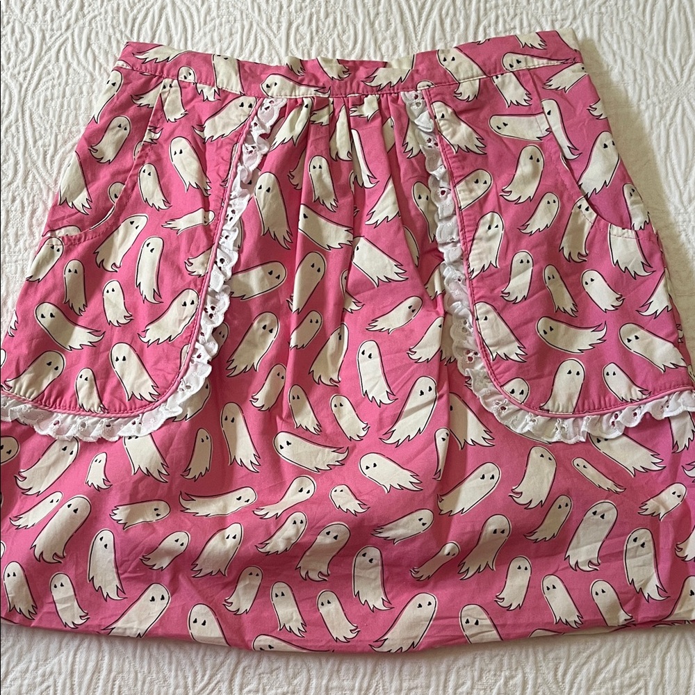 Mint Magnolia Pink Ghost Cotton Skirt with Eyelet Trimmed Pockets, size 12